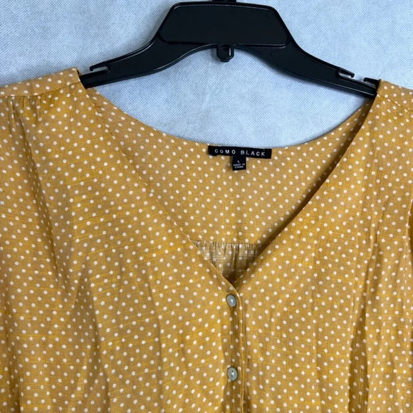 Como Black Yellow Polka Dot Vneck Long Sleeve Hi Low Blouse Sz LG - Picture 3 of 9